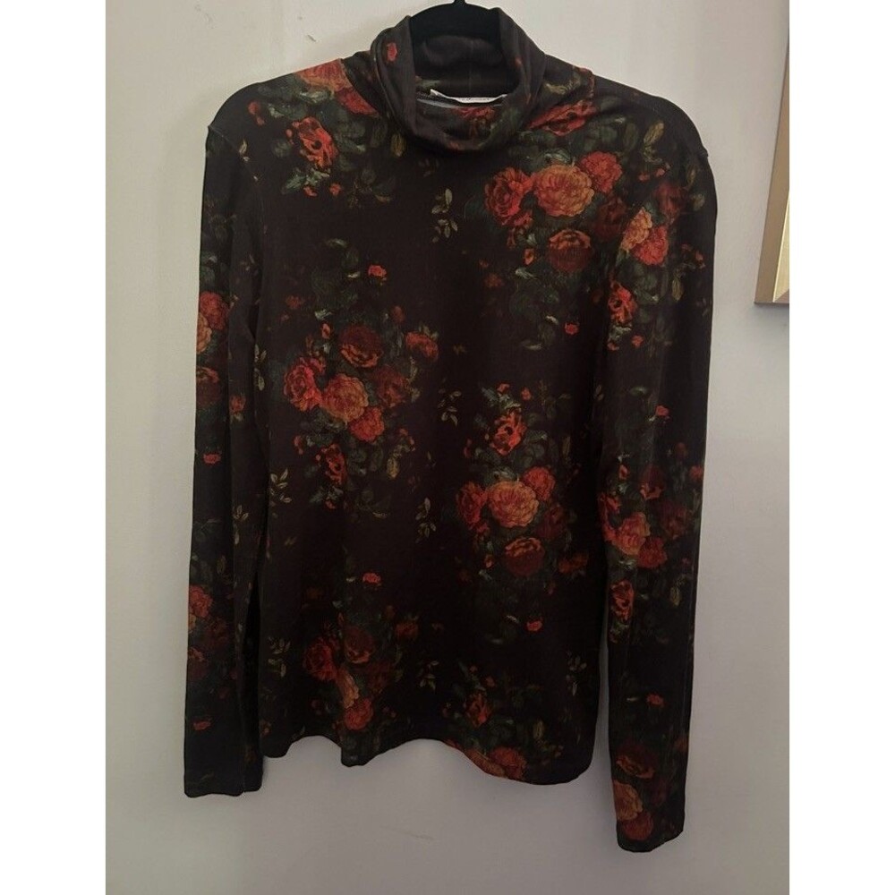 PERUVIAN CONNECTION Fleur Du Mal T-Neck Turtleneck Tee Top Small pima cotton